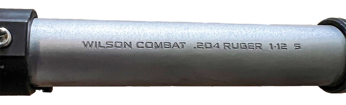 Wilson Combat 18-inch barrel (1:12 twist) Stainless, the shorter barrel was appreciated for packing around in the field and balancing the rifle out. However, due to the slower twist rate heavier bullets did not perform as well compared to the 1:9 twist barrel that was previously on the rifle.